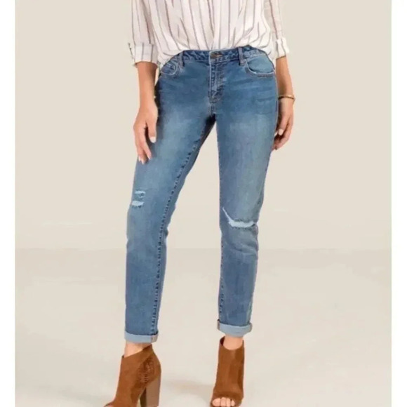 Denim - Harper Heritage mid rise girlfriend jeans distressed crop ankle stretch size 28